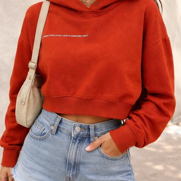 AS EC Tops - AS EC Collective Burnt Orange Hoodie L Cropped Sweatshirt Quote